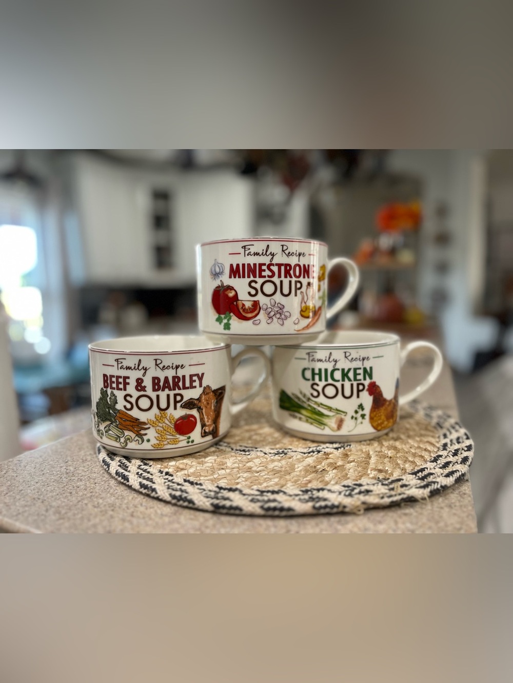 Set of 3 Minestrone Soup Ceramic Mug/bowls with recipes on the back great 4 Fall
